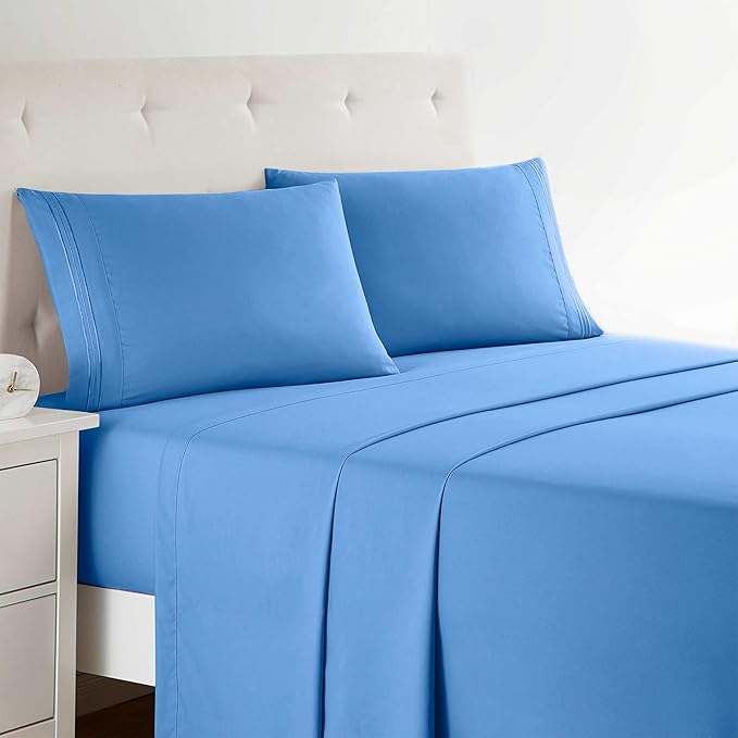 Clara Clark Full XL Bed Sheet Set - Wrinkle, Fade, Stain Resistant, Deep Pocket Sheets - Luxury Soft Bedding Sheets & Pillowcases, Full XL Calm Blue