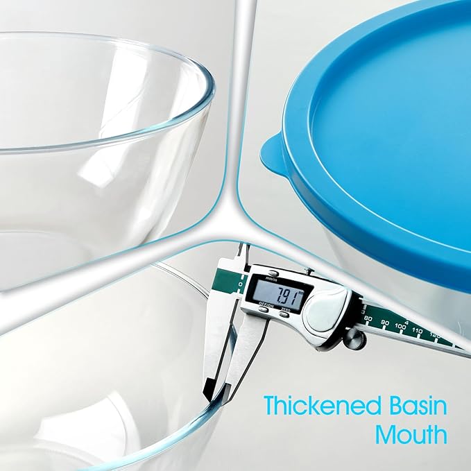 NUTRIUPS 4.7 Quart Large Glass Mixing Bowl with Lid, Deep Big Glass Bowl Large Salad Bowl (Blue)