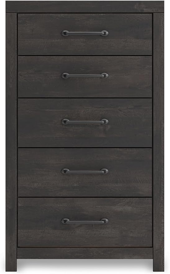 Signature Design by Ashley Delmorta Rustic 5-Drawer Chest of Drawers with Safety Stop, Gray