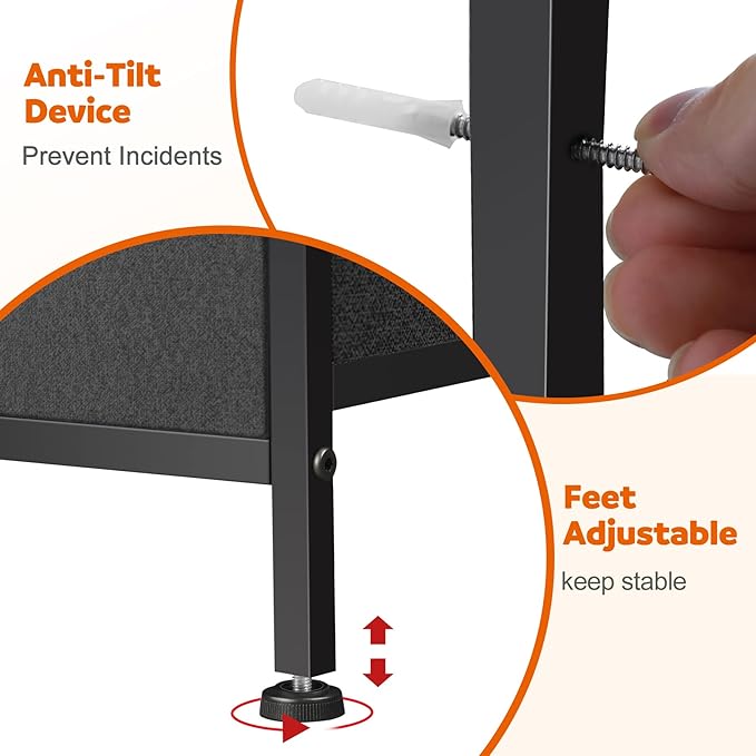 Dresser for Bedroom with 9 Drawers, Chest of Drawers, Storage Drawers Organizer Unit, Black Wide Fabric Dresser with Fabric Bins for Closet, Living Room, Entryway (Black and Rustic Brown)