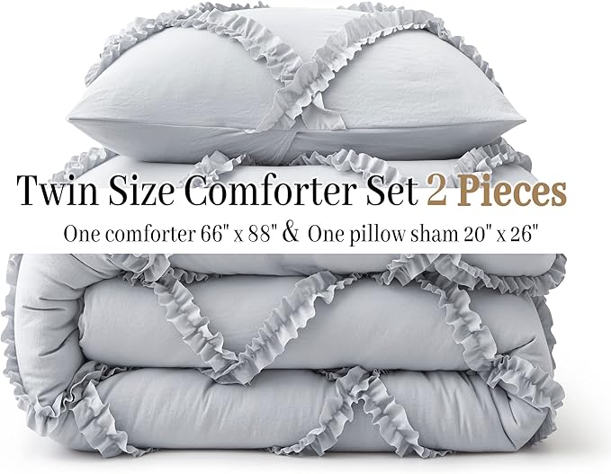 Bonlino Twin Comforter Set Soft Bedding - 2 Pcs Tufted Decor Fluffy Comforter Boho Bed in a Bag with Cute Lightweight Pillowcase for Dorm Farmhouse Bedroom Luxury Gift(Light Grey)