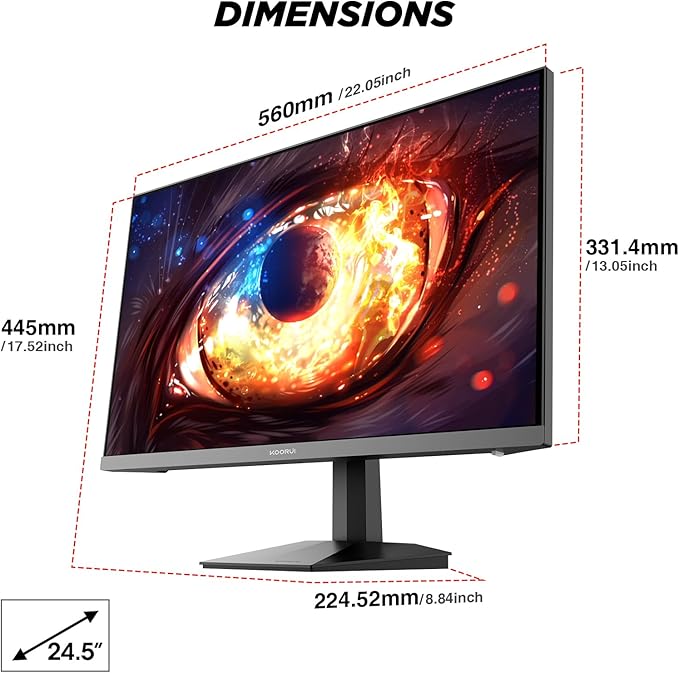 KOORUI 24.5 Inch Gaming Monitor, 200Hz FHD 1080p IPS Screen, 1ms（GTG ）, HDR400, 90% DCI-P3, Adaptive Sync, HDMI 2.0丨DisplayPort 1.4, Eye Care, Black (G2511P)