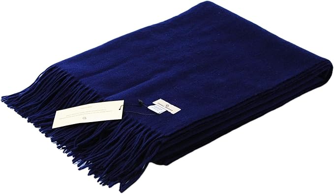 CUDDLE DREAMS Premium Cashmere Throw Blanket with Fringe, Luxuriously Soft (Navy)