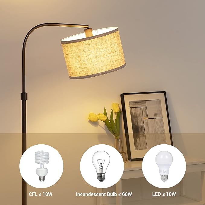 EDISHINE Arched Floor Lamps for Living Room, Standing Tall Arc Lamp with Adjustable Linen Shade, Minimalist Reading Light for Corner, Over Couch Arched Lamp for Bedroom, Office, Kids Room, Bronze