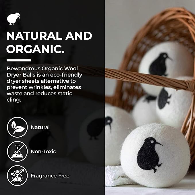 Wool Dryer Balls XL, 100% New Zealand Organic Wool - Reusable Natural Fabric Softener for Laundry, Dryer Sheets Alternative - Prevent Wrinkles and Anti Static (Black, 6-Pack)