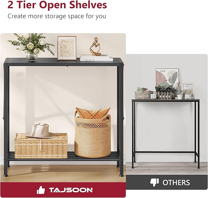 Tajsoon Small Entryway Table, 2-Tier Narrow Consle Table for Entryway, Small Hallway Table with Storage Shelves, Thin Sofa Table for Hallway, Living Room, Corridor, Office, Black