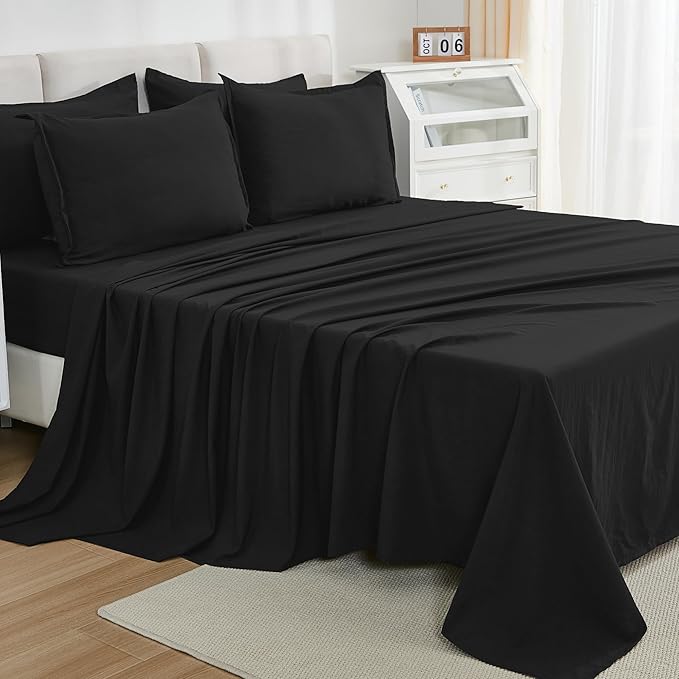 Litanika Comforter King Size Set Black - 7 Pieces Bed in a Bag King Bedding Comforter Sets, Plain Lightweight Bed Set with Comforter, Sheets, Pillowcases & Shams