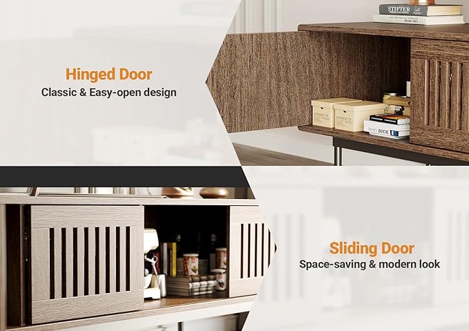 Claiks Mid Century Modern TV Stand for TV up to 70 inch, Entertainment Center with Sliding Barn Doors & Adjustable Shelve, Retro Low Profile Media Console TV Table for Living Room, Walnut