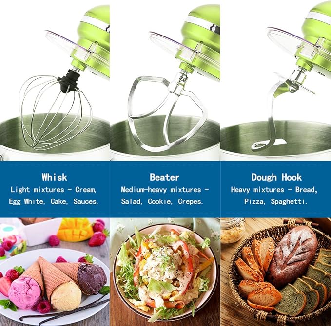 Aucma Stand Mixer,7.4QT Food Mixers, Kitchen Electric Mixer with Dough Hook, Wire Whip & Beater (Green, 7.4QT)