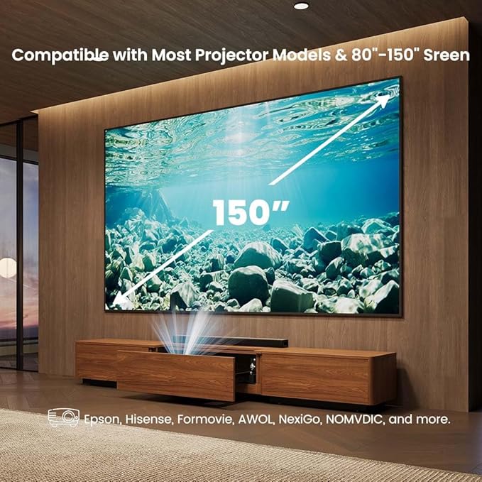 102" Ultra Short Throw Projector TV Cabinet, Mid-Century Modern Electric TV Stand with Linkage Memory Function and Ample Storage Space, Entertainment Center for Living Room, Walnut Color