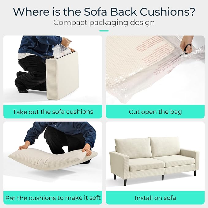 LINSY 79'' Beige Loveseat Sofa - Comfy Couch Corduroy Love Seat Couch with Adjustable Seat Depth Ergonomic Design Modern 2-Seater Soft Sofa for Living Room Bedroom Apartment Office, Beige