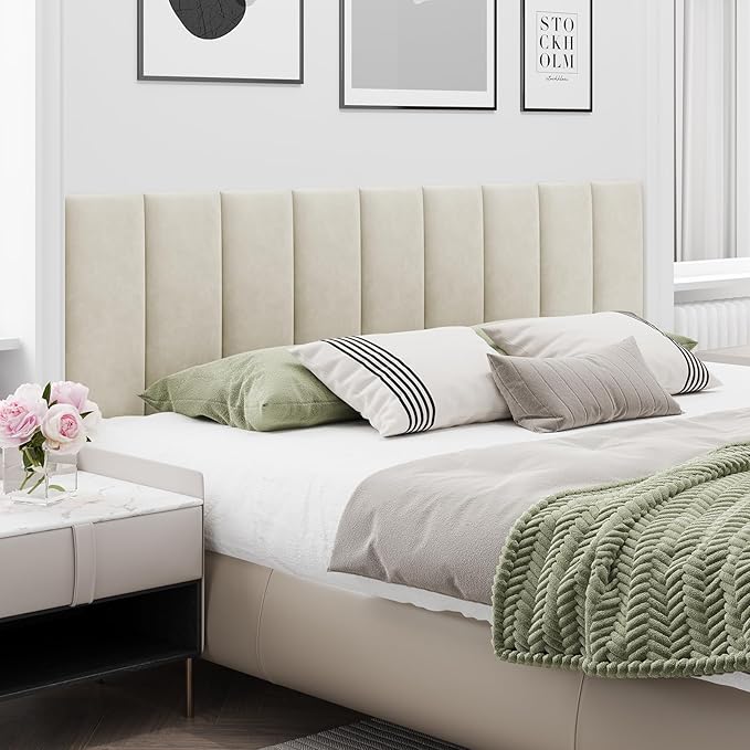 Upholstered Headboard for Queen Size Bed, Wall Mounted & Peel and Stick Headboard, Soundproof DIY Wall Panels, Leather Head Board in Modern Design for Bedroom (9 Panels, Each 23.62"x9.84"