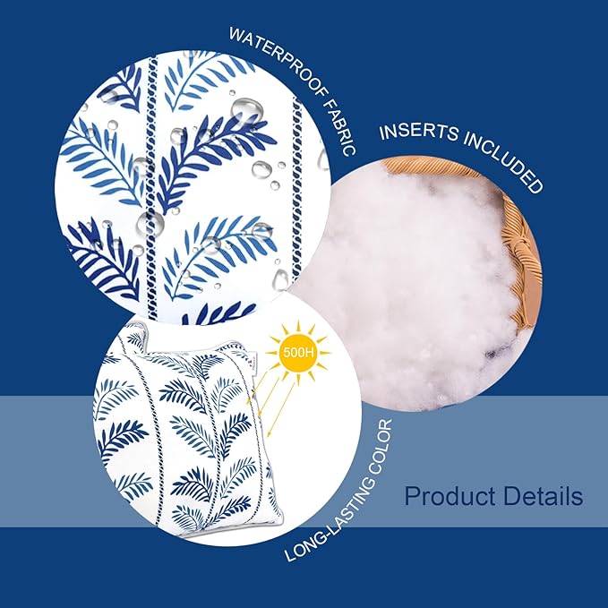 Pack of 2 Patio Lumbar Pillows, 12"x20" Fade Resistant Outdoor Waterproof Lumbar Pillow with Inners, Decorative Garden Lumbar Cushions for Home Patio Terrace Sofa Use