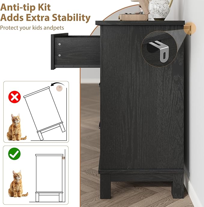 GarveeHome 6 Dresser for Bedroom, 47" Wide Drawer Dresser with Storage Freestanding, Wooden Closet Storage Chest for Living Room, Bedroom, Entryway, Black