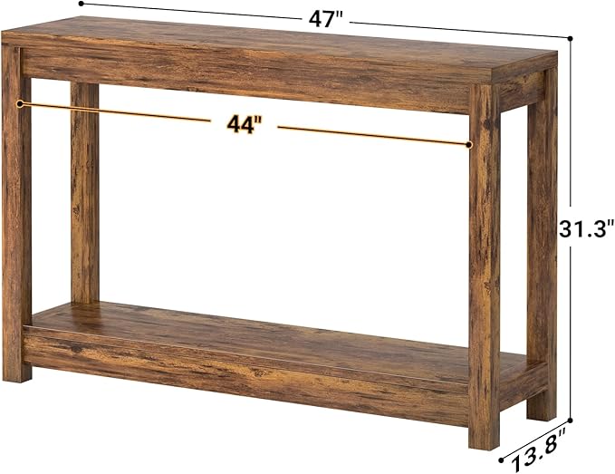 47" Farmhouse Wood Entryway Table Narrow Console Table with Storage Behind Couch Sofa Table with Shelves Entry Way Table with Open Storage, Easy Assembly, Rustic Brown