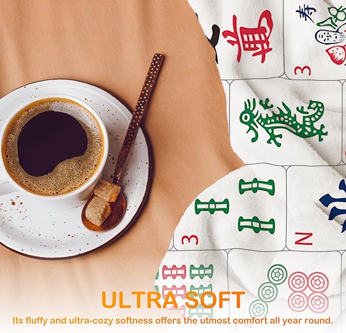 Mahjong Gifts Throw Blanket,Gifts for Women Gilrs Mah Jong Players Lovers,Mahjong Blanket for Office Couch Bed Girls Dorm Bedroom Living Room,50x60 Inches