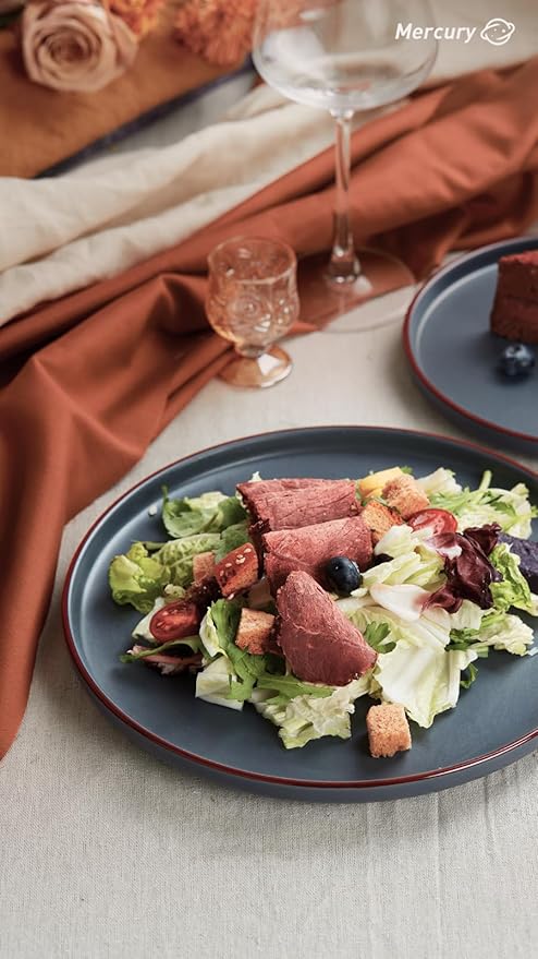 Famiware Mercury Plates and Bowls Sets, 18 Pieces Stoneware Dinnerware Sets, Dishes Set for 6, Microwave and Dishwasher Safe, Charcoal