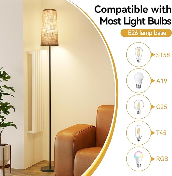 SUNMORY Floor Lamps for Living Room/Bedroom/Office, Standing Lamp with LED Bulb, 3 Color Temperature Tall Lamp, Suitable for Modern/Boho/Farmhouse and Other Home Decor Styles, Black Corner Floor Lamp
