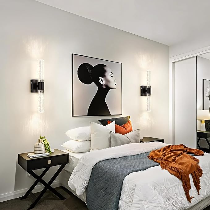 Battery Operated Wireless Wall Sconces Set of Two, Rechargeable Black Wall Sconce Set of 2 with Remote Control, Modern LED Wall Light for Bedroom, Living Room, Hallway (4000K)