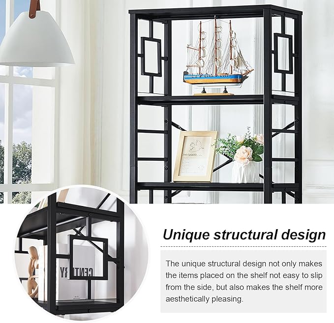 HOMISSUE Tall Bookshelf, Industrial Bookshelf with Metal Frame and Open Shelves, 6 Tier Metal Bookshelves and Bookcases, Rustic Bookcase, Tall Book Shelf for Office, Living Room and Bedroom, Black