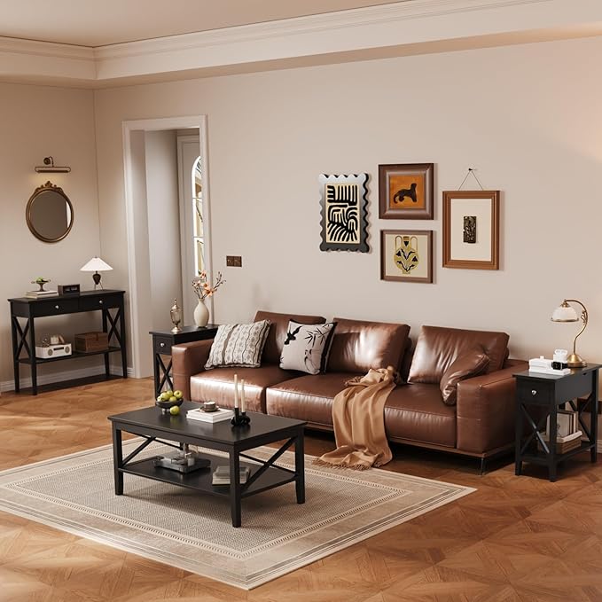 ChooChoo Console Table with Drawers, Narrow Wood Accent Sofa Table Entryway Table with Storage Shelf for Entryway, Front Hall, Hallway, Living Room, Black