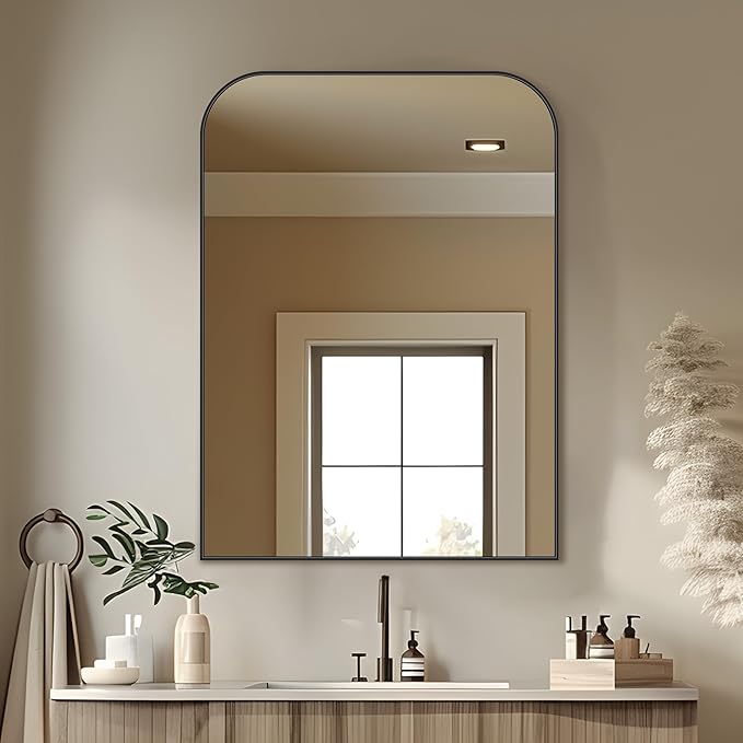 Bathroom Mirror, Wall Mirrors, Black Metal Framed Wall-Mounted Mirrors, Bathroom Vanity Mirror for Over Sink, Living Room, Bedroom, Entryway, 24x32 Inch, Black