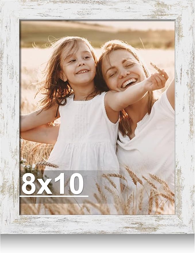 8x10 Picture Frame, Made of Real Glass and Wooden Frame, Horizontal and Vertical Display for Wall or Tabletop (Distressed White, 1 Pack)