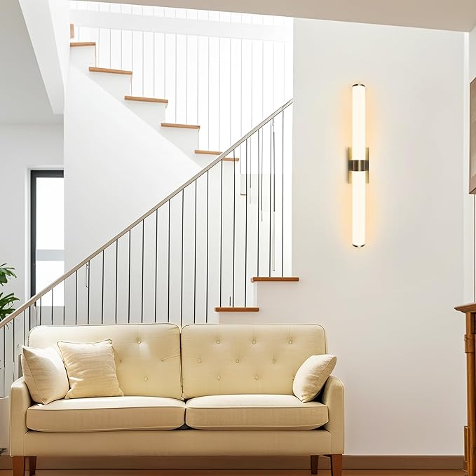 Kalium 33in Modern Wall Sconces, Dimmable Bathroom Vanity Lights, 3000K Warm White LED Indoor Sconces Lighting for Bathroom, Stairs, Living Room, Bedroom. Hardwired.