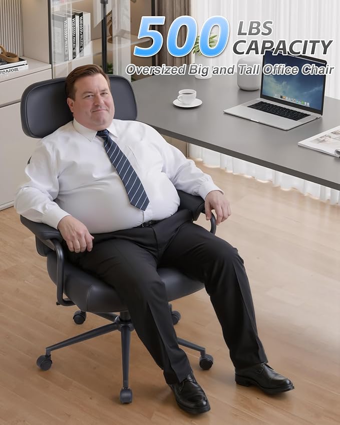 Office Chair Big and Tall 500lbs, Desk Chair Comfy, Oversized Computer Gaming Chair Extra Wide, Executive PU Leather Heavy Duty, High Back Swivel Rocking Chairs with Wheels for Home,Black