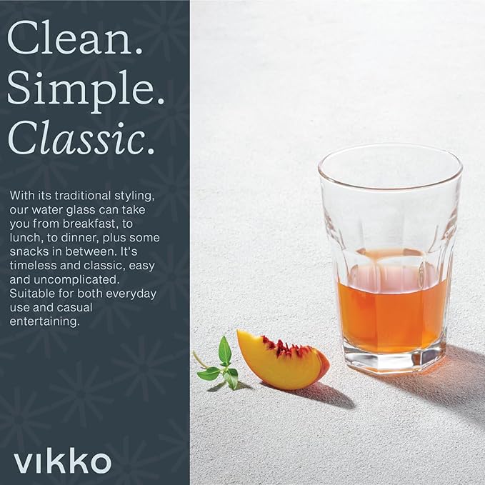 Vikko Large Drinking Glasses, 14 Ounce Glass Cups, Durable Stackable Highball Tumblers & Water Glasses, Dishwasher Safe Set of 6
