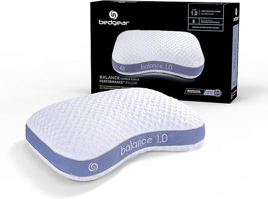 Bedgear Balance Cuddle Curve Performance Pillow - Size 1.0 - Moisture-Wicking Pillow for Side Sleepers - Medium Firmness Bed Pillow- Hypoallergenic, Washable Removable Cover - 20" W x 26" L x 5.25" H
