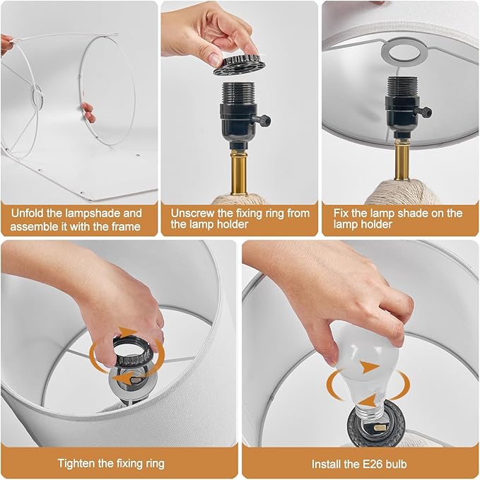 Table Lamp for Bedroom Set of 2 - Bedside Table Lamps with 3 Color Temperatures - Boho Rattan Lamps for Night Stands Small Farmhouse Living Room Lamp for Reading Sleeping Bulbs Included