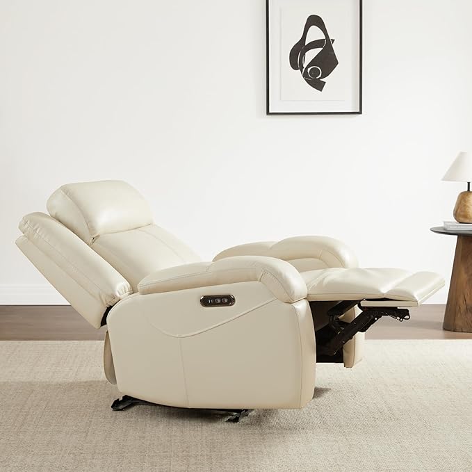 Watson & Whitely Genuine Leather Power Recliner Chairs for Adults, Wall Hugger RV Recliner with Power Headrest & Charging Ports, Electric Recliner Sofa Chair for Living Room, Cream