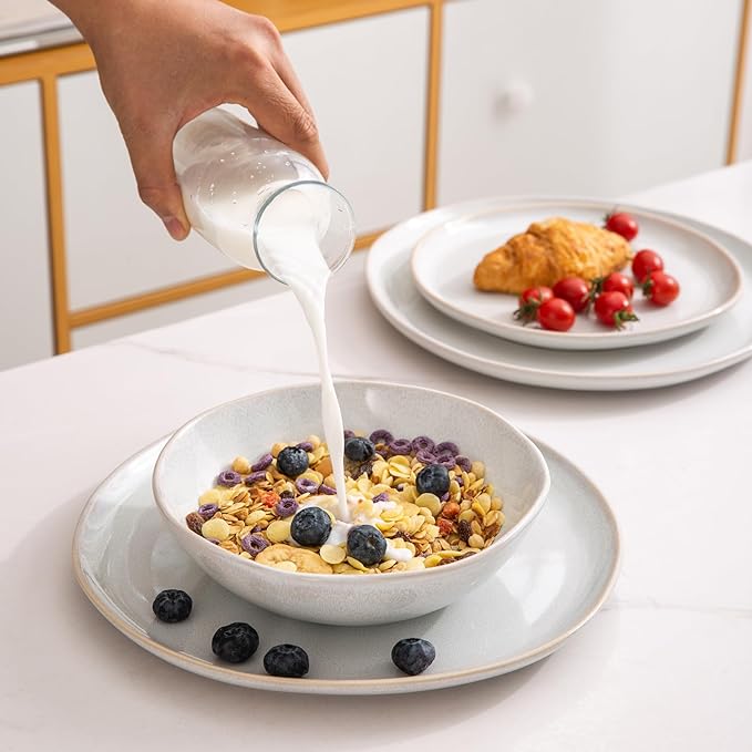 AmorArc Ceramic Dinnerware Sets,Handmade Reactive Glaze Stoneware Plates and Bowls Set,Highly Chip and Crack Resistant | Dishwasher & Microwave Safe,Service for 4 (12pc)