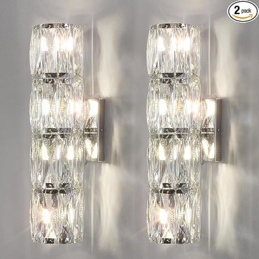 Crystal Wall Sconces Set of Two, Modern Sconces Wall Decor Set of 2 Chrome Bedroom Indoor Wall Sconce Bedside Wall Mounted Lamp for Hallway Bathroom Vanity Light Fixtures