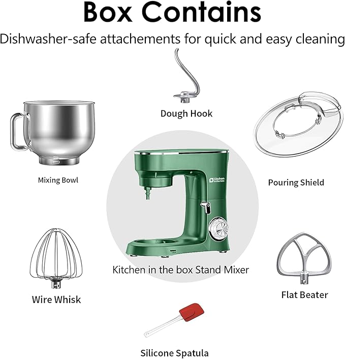 Kitchen in the Box Stand Mixer, 900W 8.5 QT Kitchen Electric Mixer, 10-Speed Large Capacity Tilt-head Food Mixer with Dough Hook, Wire Whip, Flat Beater & Splash Guard (Green)