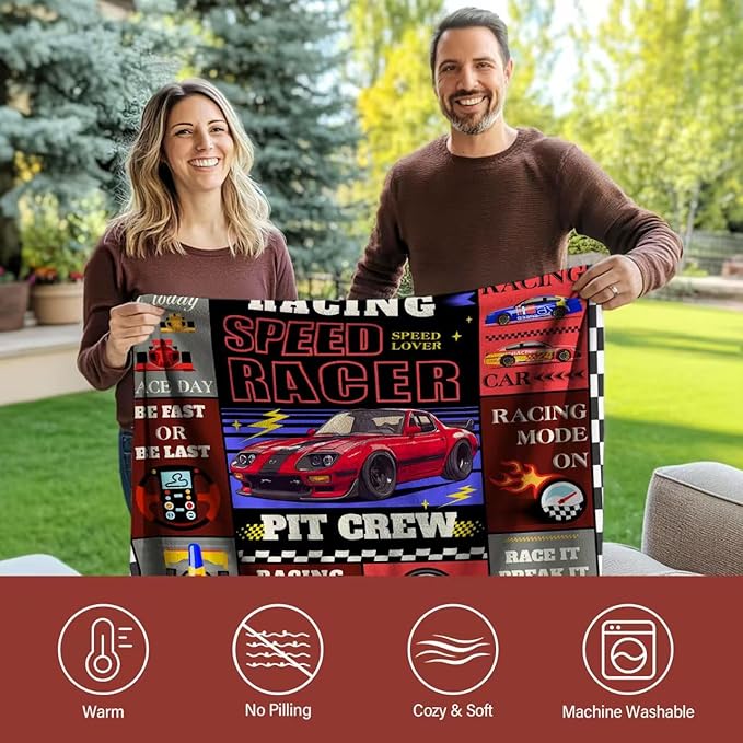 Racing Cars Blanket Gifts for Fathers Day, Birthday Gifts for Men Boys Racer, Racer Blanket for Sofa Couch Room, Car Guy Gift for Car Lovers, 50"*60"