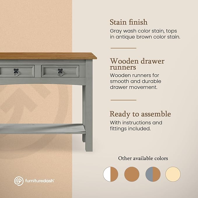 Solid Wood Hall Table Console 34.49" W, 12.64" D, 28.82" H - Farmhouse Entryway Table with 2 Drawers, Office Hallway Foyer, Wooden Storage, Cupboard Console Table