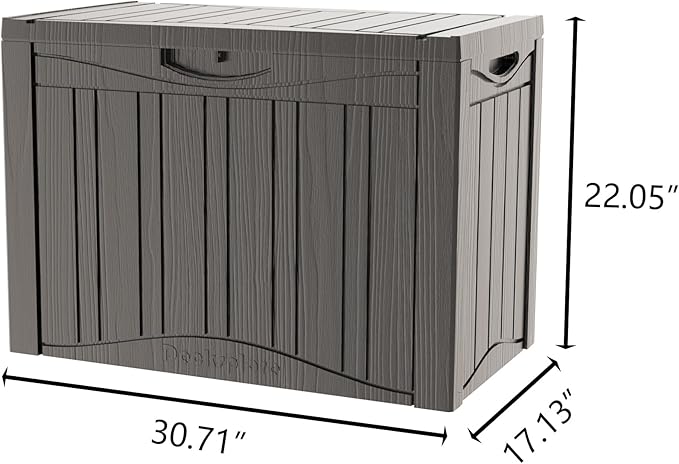 50GAL Brown Deck Box with Special Pattern & Lock Hole – Waterproof, SGS - Approved UV Resistance, Stylish Storage for Outdoor Cushions & Decor, Effortless Assembly