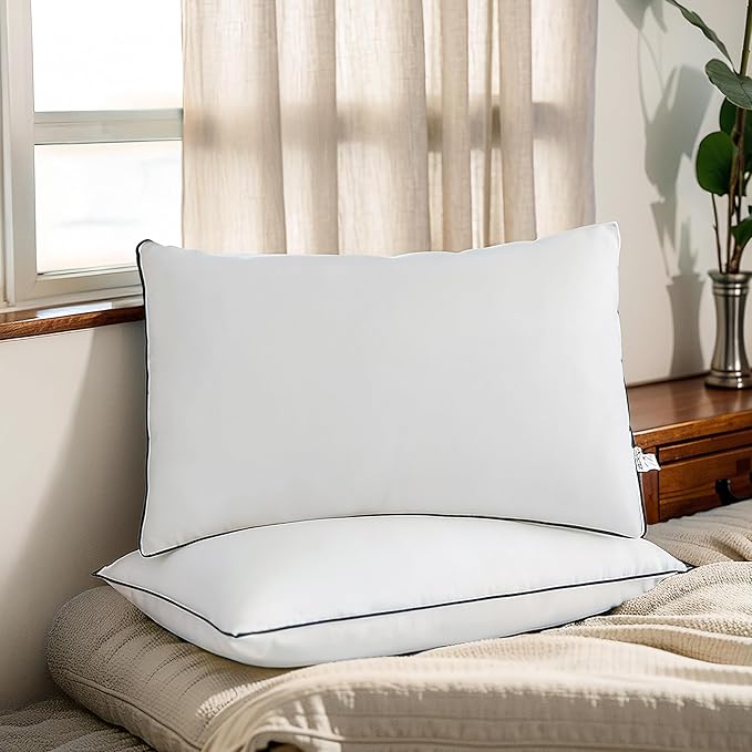 Acanva Bed Pillows King Size Set of 2, Fluffy 3D Down Like Filled, Machine Washable, Soft and Supportive for Side, Back or Stomach Sleepers, White 2 Count