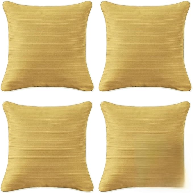 Decorative Outdoor Water Repellent Throw Pillows with Inserts, Set of 4, 18" x18" Pillows for Patio, Backyard, Bed, Couch, and Patio Furniture, Yellow Brown