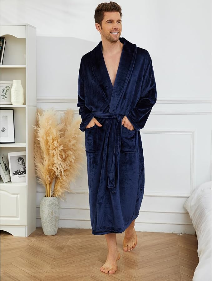 U2SKIIN Mens Fleece Robe Plush Collar Shawl Bathrobe
