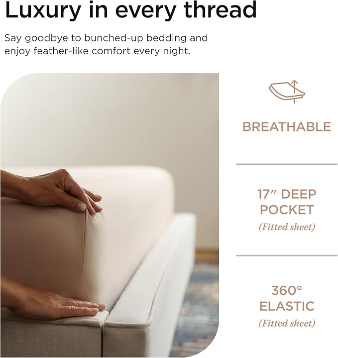 Threadmill Luxury Supima Cotton Sheets, Luxury 1000 Thread Count Soft 100% Cotton Sheets for Full Size Bed, 4 Pc Beige Bed Sheets Full Set, 5-Star Hotel Quality Elasticized Deep Pocket Bed Sheets Set