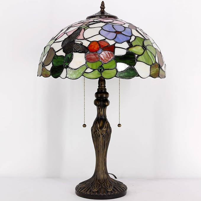 Tiffany Table Lamp Stained Glass Lamp 16X16X24 Inch Antique Reading Light (Butterfly Flowers)