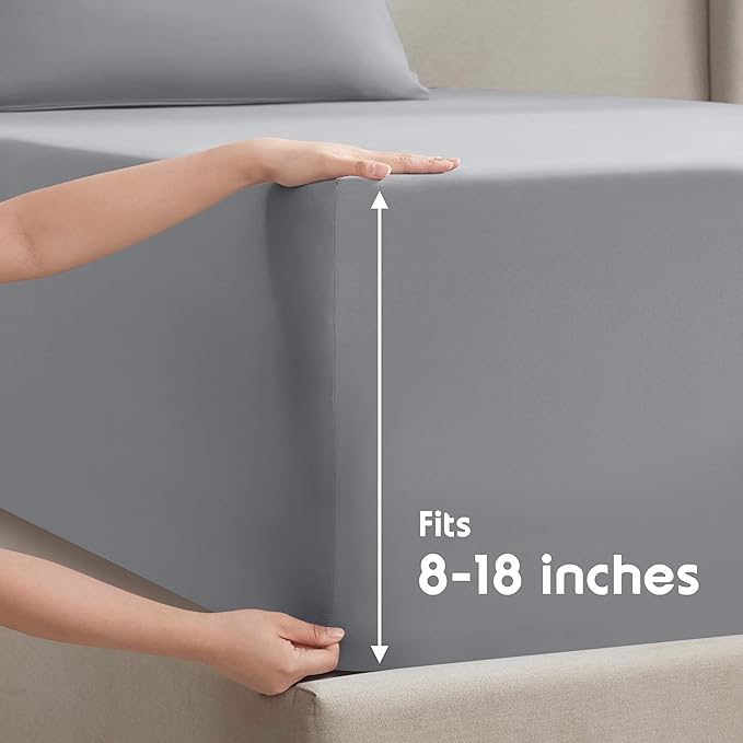 Nestl Queen Sheet Set - Luxury 1800 Ultra-Soft Microfiber Bed Sheets - Double Brushed - Deep Pockets - Easy Fit - 4 Piece Set - Bedding Sheets & Pillowcases (Queen, Grey)