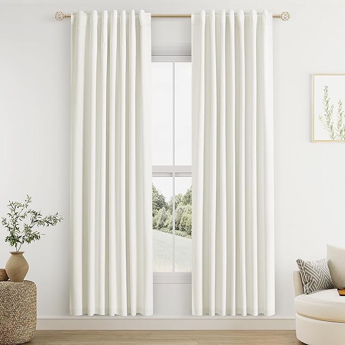 Guken Ivory Linen Blackout Curtains 80 Inch Length 2 Panels Set for Living Room Bedroom Back Tab Thermal Insulated 100% Black Out Linen Drapes Room Darkening Window Curtains 40 Wide