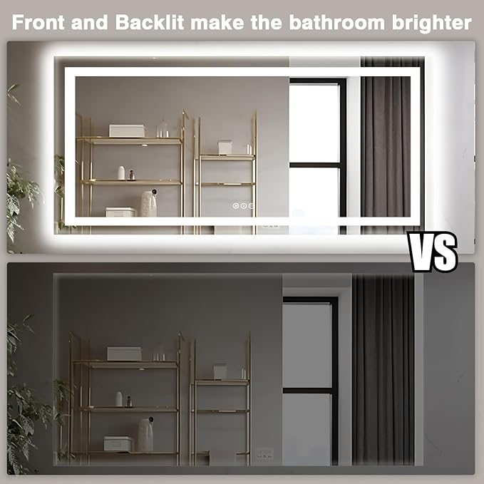 77"x36" Large LED Bathroom Mirror with Front Lit and Backlit, Anti-Fog Lighted Mirror for Wall, Stepless Dimmable Vanity Mirror, 3 Colors Smart Mirror (Horizontal/Vertical)