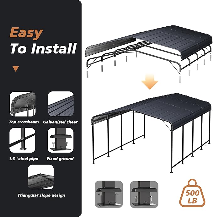 HOMPUS 10x20 FT Metal Carport, Enhanced Base Oversized Garage Carports, Heavy Duty Canopy with Galvanized Steel Roof, Outdoor Shelter Shade for Car, Boats and Tractors