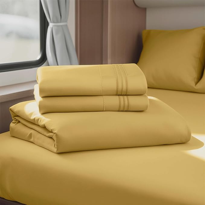 Clara Clark Bed Sheets, Premier 1800 Series 4 Piece RV Queen Sheet Set, Luxury Soft Sheets for RV Bunks, Short Queen - Camel Gold