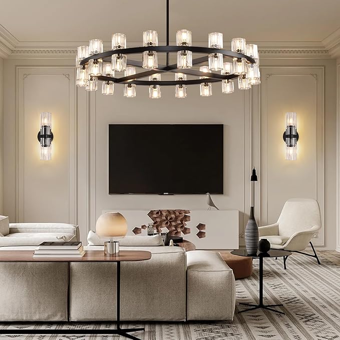 2 Light Black Crystal Wall Sconces,K9 Crystal Sconces Wall Lighting,Crystal Modern Wall Sconces Indoor Wall Light Fixtures Bedroom Wall Sconce for Bathroom,Stairway,Entryway,Hallway, Living